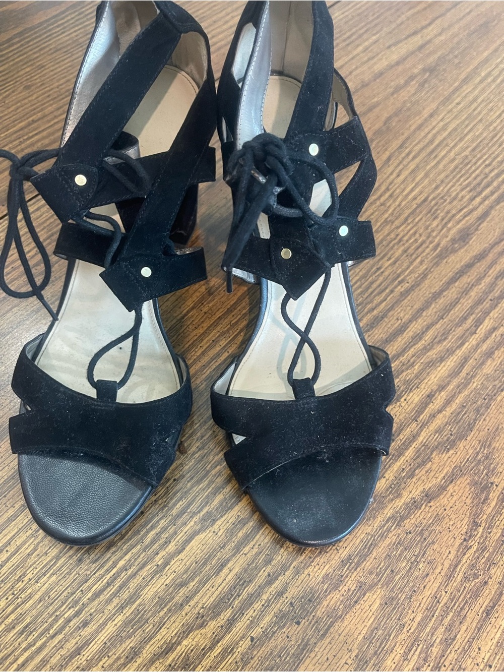 Circus by Sam Edelman Black Suede Lace-Up Heeled Sandals